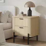 Fluted Bedside Table - 2 Drawer Dresser Modern Nightstand