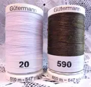 NEW White & brown GUTERMANN 100% polyester sew-all thread 547 yards Spools