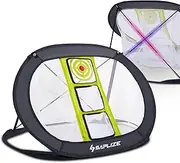 SAPLIZE Golf Chipping Net With Hitting Mat, Ultra-Stable Pop Up X-Shaped Golfing Target for Indoor/Outdoor/Backyard Accuracy and Swing Practice, Portable Golf Training