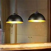 Depuley Kitchen Pendant Light, 2 Packs Industrial Ceiling Lighting Fixture with Metal Dome Lamp Shade, Hanging Lamp for Restaurant, Dining Room, Living Room, Coffee, Bar, Black and Gold