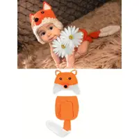 在飛比找蝦皮購物優惠-新生兒狐狸喜歡攝影衣服套裝 0-3 個月嬰兒手工帽子褲子照片
