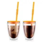 Bodum Pavina To Go Tumblers with Lids and Straws Set of 2 Double Wall 10 oz