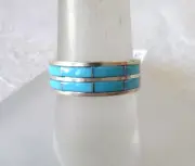 NWT Navajo CJ Kyle Inlaid Turquoise Band Ring 925 Sterling Silver Size 7