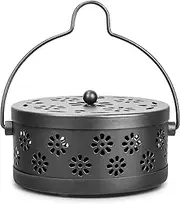 Retyion Classic Portable Mosquito Coil Holder with Handle Retro Iron Mosquito Incense Burner Use for Home and Garden (Black)