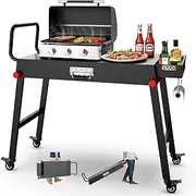 NUUK Outdoor Folding Grill Table 31" x 17" Portable Foldable Grill Cart for Outside BBQ Prep Table Movable with Universal Wheels, Hander