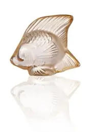 Lalique Crystal Fish Sculpture Gold Luster Brand New