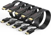 4K DisplayPort to HDMI Cable 6 feet 5-Pack, DP to HDMI Cables Uni-Directional Display Port to HDMI Cord for Monitor, Projector, Desktop, Labtop and More