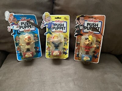 BRAND NEW PUSH PUPPETS - SNAP, CRACKLE AND POP, RICE KRISPIES, KELLOGG'S, 1984