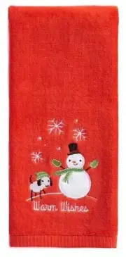 St Nicholas Square Christmas Holiday Snowman Friends Bath Hand Towel Red