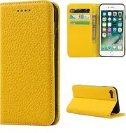 Cavor Phone Case compatible with iPhone 7/8/SE 2020/SE 2022,Flip Genuine Leather Wallet Case,[4 Card Holders][Magnetic][With Lanyard] Protective Cover Case - Yellow