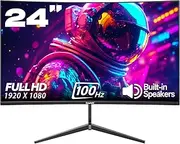 [Gawfolk] 24 inch 100Hz Monitor Curved Computer Monitor Built-in Speakers FHD(1920×1080p) Gaming Monitors ，HDMI+VGA， Tilt Adjustable