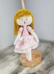 Handmade Doll 7" tall. Pink dress. Toy /Gift. FREE SHIPPING.