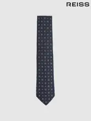 Reiss Navy Anzio Foulard Silk Blend Tie with Medallion Pattern (F22233) | $120