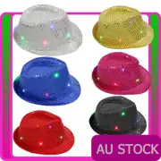 Kids LED Light Up Flashing Sequin Trilby Hat Jazz Child Dance Hip Hop Costume