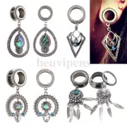 2pc Steel Dreamcatcher Tassel Chain Dangle Screw Fit Flesh Tunnel Ear Plug Shell