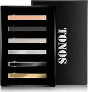 [TONOS] Tie Clips for Men Set With Elegant Gift Box - Shiny & Matte Black, Silver, Gold Bar Pinch Clasp, Standard, Stainless Steel