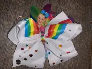 JOJO SIWA Claire’s Exc Signature White Hair Bow Rainbow Hearts & Rhinestones