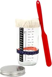 LKLKO Sourdough Jar Bread Baking Supplies Sourdough Starter Jar Includes Silicone Spatula, Feeding Day Band, Thermometer & Cloth Cover Glass Container Sour Dough Starter Jars