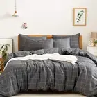 100% Natural Cotton 3Pcs Plaid Duvet Cover Sets, Black with White Grid Geometric