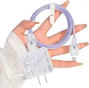 Wave Sparkle Cable Protector for iPhone Charger, Purple Butterfly Bow Tie Sliver Bead Design Wire Cord Saver Phone Charger Protector Case for iPhone 11 12 13 14 15 Pro Max Adapter