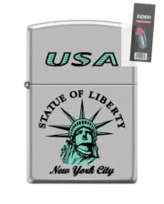Zippo 200865 New York City Statue of Liberty Chrome Lighter + FLINT PACK
