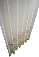 Set of 2 Turkish Lace Curtains with Sequins Embroidered Peacock Flower Gold 150x176cm J-92587