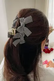 Plaid Double Ribbon Hair Clip