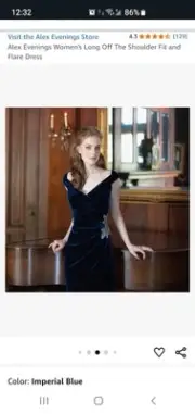 Alex Evening velvet side ruched and beaded stretch formal dress in Navy