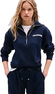 [Tommy Hilfiger] Women's, Half-Zip Flocked Monotype Sweatshirt