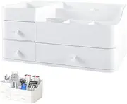 FOREVERIE 3 Drawers Desk Organiser Storage Box for Home and Office, Plastic Desktop Drawer Organizer for Stationery, Arts and Craft Supplies, Makeup Storage Display Case, White