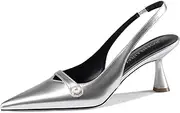 [RONILURN] Women Kitten Heels Slingback Low Heel Pumps Dress Shoes for Women Closed Pointed Toe Pearl Heels for Work Wedding Bridal