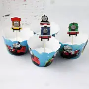 12 Thomas the Tank Engine Cupcake Toppers+12 Wrappers Birthday Party Decoration