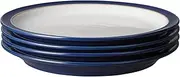 [Denby] Elements Dark Blue Dinner Plates Set of 4 - Dishwasher Microwave Safe Crockery 26.5cm - Navy Blue, White Ceramic Stoneware Tableware - Chip & Crack Resistant Large Plates