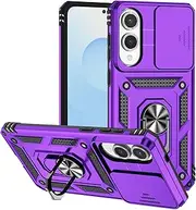 XINYEXIN Camera Protection Mobile Phone Case for Samsung Galaxy S25 Edge Case with 360 Degree Metal Ring Stand Shockproof Protective Hard Case Sliding Camera Cover - Purple
