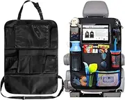 YHTCC Waterproof Car Back Seat Organiser with Tablet Holder, 40x60cm Foldable Durable Storage Bag for Travel, Car Organiser Back Seat for Kids, Multi-Pocket Universal Back Seat Protector（Black
