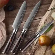 SANTOKU© 3 PC Stainless Steel Knife Set Kitchen Damascus Japanese Cleaver Chef