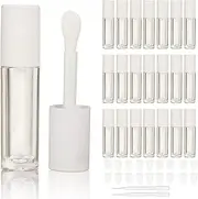 COSIDEA 24 pcs Empty 5ml big brush lip gloss tube White round lipgloss tubes container with big doe foot wand