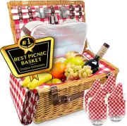 Picnic Basket, Wicker Basket with Handle for Outdoors, Insulated Woven Basket, I