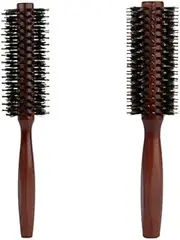GYWHOOFT 2 Pcs Boar Bristle Brush, Boar Bristle Round Brush,Anti Static Quiff Roller Hair Brush for Men and Women, Wooden Handle Bristle Styling Brush, for Hair and Beards Modeling