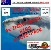 4 x 200lb Stainless Steel Wire 2m Shark rigs with Bite Zone, 14/0 circle hook