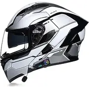 Modular Bluetooth Motorcycle Helmet, ECE Approved Integrated Motorbike Helmet, Breathable Scooter Helmet with Double Visor, Racing, Unisex
