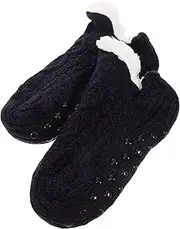 1 Pair Floor Socks Women Wool Socks Indoor Slippers Socks for Women Women's Wool Socks Women's Fleece Lined Socks Indoor Thermal Socks Non-slip Winter Socks Black Polyester BESTYASH