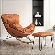 CADYNN Leisure Sofa Living Room Rocking Chair ​Glider Rocker with High Backrest Armchair with Ottoman Mid Century Fabric Rocker Recliner Chairs with Solid Wood Legs(Orange)