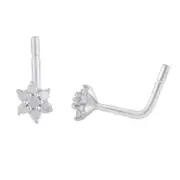 Mirage Diamond Set Flower Nose Pin in Sterling Silver