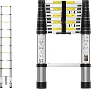 [PORIYA] Telescopic Aluminium Ladder Extendable Adjustable Step Ladder, Lightweight and Portable, Aluminium Thicken Extension Ladders for Home, DIY, Commercial Use, with 150kg Load Capacity (3.8M)