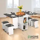 Dining Table and 4 Chair Wooden Multifunctional Foldable Kitchen Furniture Black