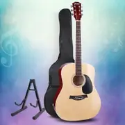 1 set 41in Alpha Acoustic Guitar Wooden Body Steel String Dreadnought Stand Wood