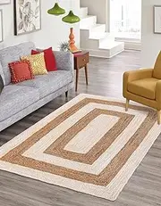 [Aizza Trends] Indian Handmade Braided Jute with White Box Design Area Rug-Floor Carpet Rug-Bed Side Runner Rug-Doormat Rug - 8 x 11 Feet (240 cm x 330 cm)