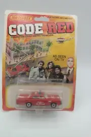 Vintage 1981 Matchbox Code Red TV Show LAFD Mercury Fire Chief Car Carded NOS