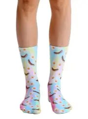 Living Royal Photo Print Crew Socks: Breakfast Smiley Pattern Womens 4-12/Men...